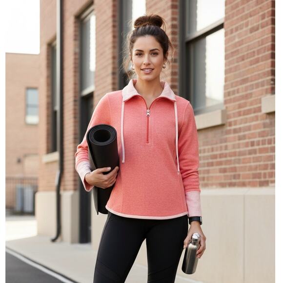 Tommy Bahama Large Coral Half-Zip Athleisure Chic Casual Weekend Wear Sweatshirt - Picture 1 of 9